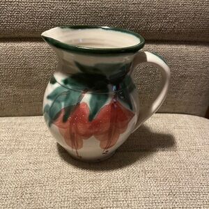 Vintage Handmade Folk Art Pitcher Hanging Flowers